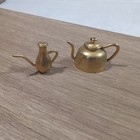 2 Vintage Solid Brass Miniature Tea Pots Trinket Shelf Doll House Play Set Mini