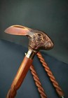 Antique Victorian Wooden Walking Cane Sticks  Rabbit Head Handle Vintage Designe