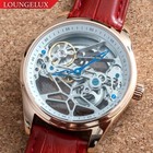 Mens Flywheel Bridge Movement Automatic Mechanical Watch Rose Gold Red