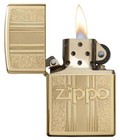 Zippo Windproof Brass Lighter With Ornate Pattern   Zippo Logo  29677 New In Box
