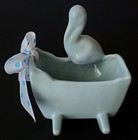 Vintage Blue Haeger Rocking Cradle Crib With Stork Planter