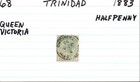 Trinidad Postage Stamp Sc68 Used Queen Victoria 1883 Halfpenny Olive Green