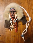 Rare Vtg 3 x3  Native American Indian Bust W Leather Fur   Beads
