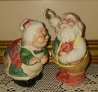 Rare  1993 Fitz And Floyd Christmas Quilt Mr  Mrs Santa Salt   Pepper Shakers