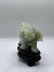 Green Jade Elephant Figurine Carved Stone Statue On Wooden Stand Vintage