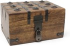 Treasure Chest Wooden Box With Antique Iron Lock And Skeleton Key Small 8x6x4   