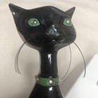Vintage Mcm Atomic Ceramic Black Cat Rhinestone Green Collar   Eyes Kreiss   Co
