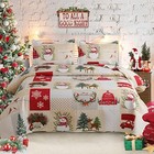 Christmas Quilt Set Full size Xmas Red Beige Plaid Snowman Queen Snowman Car