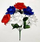 Vibrant Red White   Blue Microfiber 6 - 4 5  Rose 13  Bush Patriotic Silk Flower