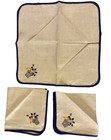 Vintage Lot Of 3 Embroidered Linen Cocktail Napkins Handkerchiefs Blue Trim 10 