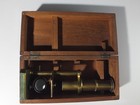 Antique Travel Microscope In Brass 19th-20th Century Wood Case