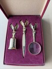 Vintage Baldwin Brass Eagle Desk Set Letter Opener Magnifying Glass Bell Boxed