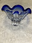 Vintage Glass With The Blue Rim 9    Diameter  Beautiful For Display Candy Dish