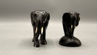 Pair Vintage African Hand Carved Ebony Wood Elephant Figurines Black Statue Deco