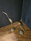 Vintage Set Of 2 Solid Brass Cranes Heron Egrets Bird Figurine Statues Decor