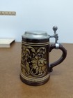 Vintage German Beer Stein With Pewter Lid Floral Relief Design Stoneware Staff S