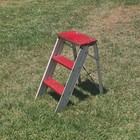 Vintage Metal Folding Step Stool Red White 3 Step Ladder Kitchen Farmhouse Decor
