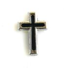 Black   Silver Tone Cross Lapel Pin