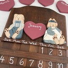 Vtg Wood Perpetual Calendar Bunnies Cottage Core Decor Mauve Blue Heart Complete