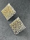 Vintage Artisan 1    Square Metal Gold   White Resin Earrings