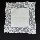 Vintage White Linen Hankie With Wide Net Lace Border Wedding Hankie