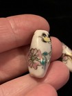 Hand Painted Porcelain Chinese Rare Vintage Bead Flower Blossoms Bird 24mm Tube