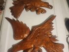 Vintage Pair Hand Carved Wooden  American Eagle Patriotic Wall Folk Art  