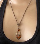 Vintage Lavalier Necklace Art Deco Pendant W  Antique Amber Topaz Czech Glass
