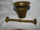 Vintage Solid Brass Apothecary Mortar   Pestle - 4 1 2  Inches Tall