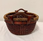Vintage Asian Style Large Woven Willow Basket   Wood Handles 15   l X 12   w X 6   h 