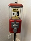 Antique Oak Acorn 1 Cent Gumball Machine Help Retarded Children With Stand 1950s