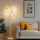  Dimmable Boho Floor Lamp - 3 Light Farmhouse Rattan Gold white Lampshades