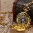 Vintage Shield Skeleton Golden Automatic Mechanical Men Pocket Watch Chain Gift