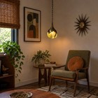 Vintage Mcm Hanging Tulip Swag Lamp  4 Panel Pedal Glass  Greenish yellowish