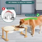 Wordcam Elevated Ceramic Dog Bowl Stand  Raised Food And Water Feed Set  Beige