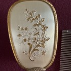Vintage Mcm Hand Mirror Brush Comb Set Vanity Dresser Gold Tone Floral