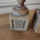 Antique Wood Staircase Finials Pair Carved Artichoke Newel Post Caps Salvage
