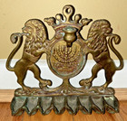 Menorah Brass Rare Iconic Pre Israel Rampant Lions Museum Quality Jewish Judaica