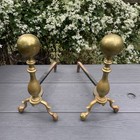 Brass Ball Top 16  Tall Andirons With Fireplace Log Holders 18  Long - Vintage