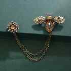 Elegant Vintage Bee Brooch Pin Dangling Tassel Chain Glass Mosaic Party Fashion