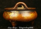 6 4  Yongle Marked Purple Bronze 24k Gold Gilt 2 Ear Incense Burner Censer