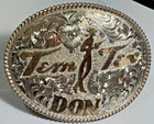 Vintage  Sterling Silver Rodeo Award Western Belt Buckle With Gold  Adornments