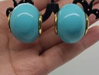 Vintage Goldtone Turquoise Enamel  Replica Made In Italy Clip Earrings