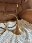 Vintage Silvestri Solid Brass French Horn Candlesticks Pair  made In Hong Kong 
