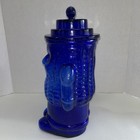 Vintage Large Mr  Peanut Figural Cobalt Blue Glass Cookie Jar W Peanut Lid