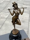 Bronze Woman Statue Figure Marble Dancerelegant Art Sculpture Cabaret Decor Lady