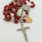 Vintage Red Faceted Bead Catholic Rosary Pope John Paul Ii Silver Tone