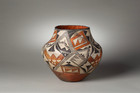 1915 Acoma Polychrome Olla With Hatched Diamond Panels