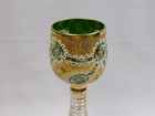 Antique 7 5  Wine Glass Goblet Hand Painted Green Gold Enamel Beehive Stem
