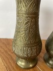Vintage Pair Indian Etched Solid Brass Engraved Bud flower Vase 